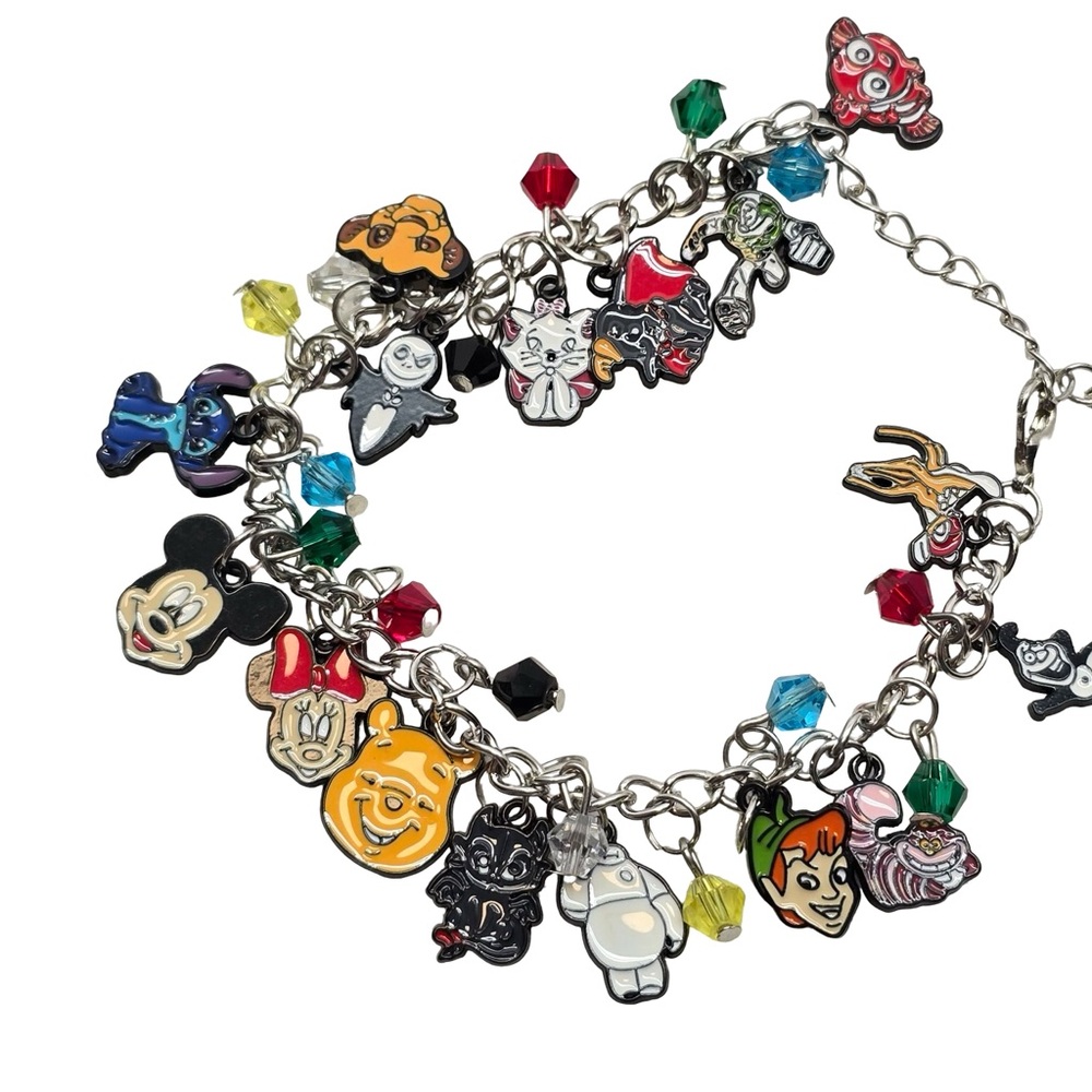 Disney Character Charm Bracelet Silver Tone Y2K Dangle Bead - Picture 2 of 5